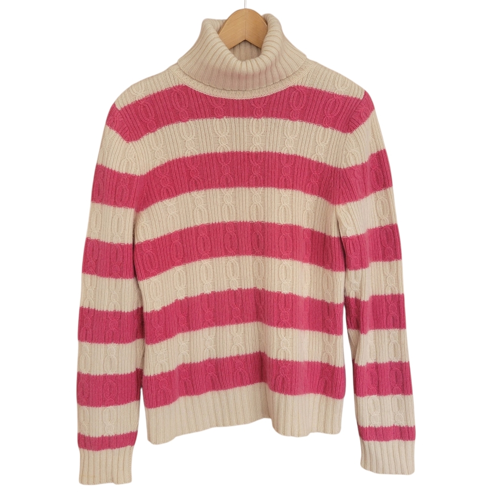 Vintage Daniel Bishop Turtleneck Sweater Womens Size M Ivory Pink 100% Cashmere